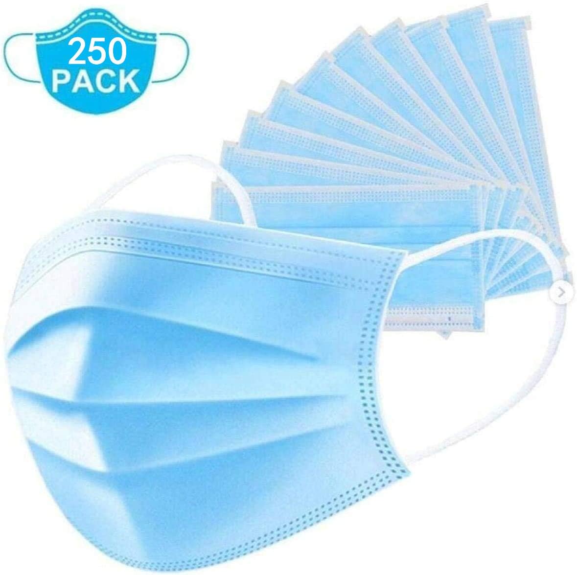 Hairby 250PCS Disposable Surgical Mask Protection Mask, face mouth Protector with Ear Loops, CE Certification, 3 PLY, Non-woven and waterproof materials