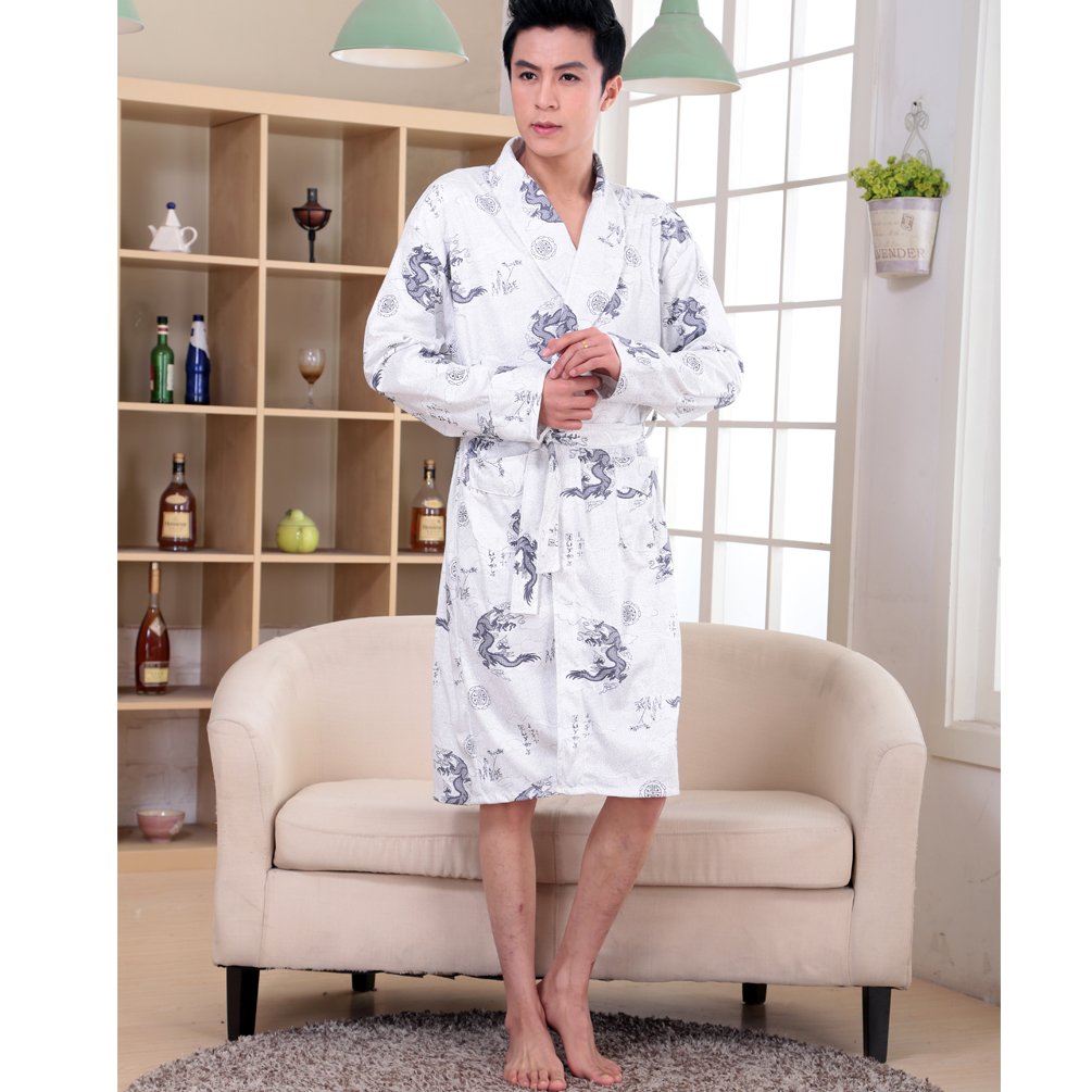 ENJOYNIGHT Men\'s Cotton Robe Spa Bathrobe (XX-Large, Dragon)