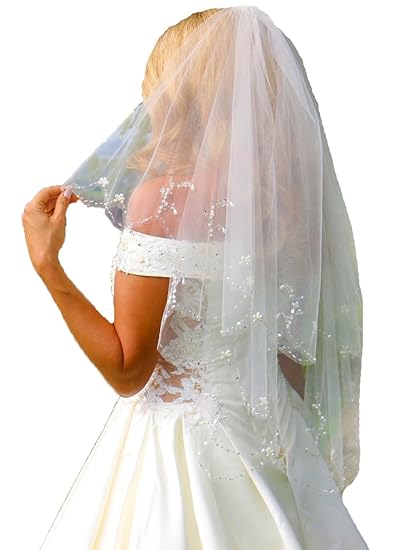 Schleier Brautschleier 2 Lagen mit Kamm Perlen Pailetten 2-lagig Hochzeit Braut