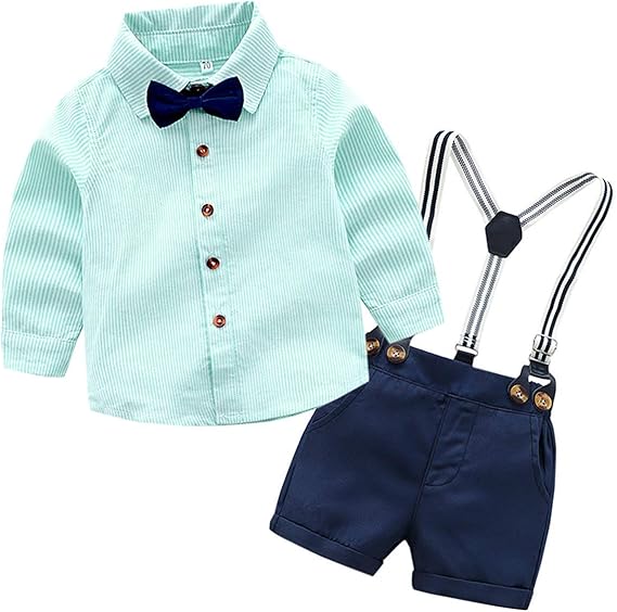 Buy Sangtree Baby Boys Dress Clothes Boys Long Sleeves Button Down Dress Shirt With Bow Tie Suspender Shorts Set Summer Gentlemen Outfit U01 Green 18 24 Months Tag 100 At Amazon In