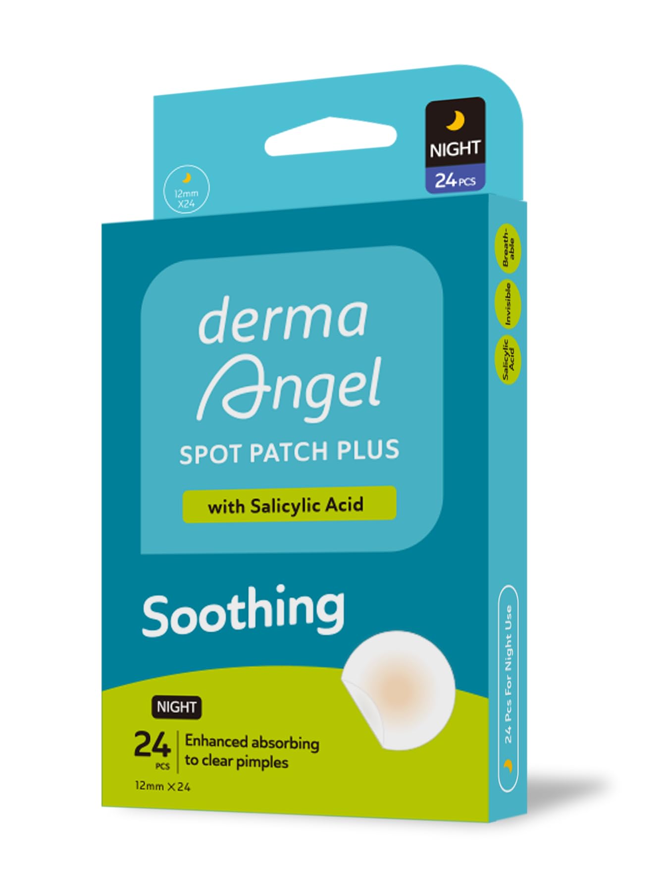 Derma Angel Acne Patches 24 Pcs - Invisible Hydrocolloid Pimple Patch for All Skin Types Acne Patch | Spot patches | Treatment Stickers for Face and Body with Salicyclic Acid (Night)