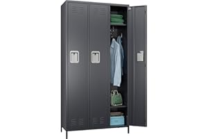 GangMei Metal Storage Locker, 72" inch Tall Employee Locker with 3 Doors for Employees School Hospital Garage Gym Home Office with Hooks Requires Assembly (Dark Gray)