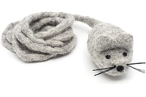 Glaciart One Felt Mouse Cat Toy – Soft Fuzzy Enrichment 100% Natural Wool - Interactive Catnip Play Cat Toy Set - Safe for Pets, Non-AZO Colored Dyes - 42” Long