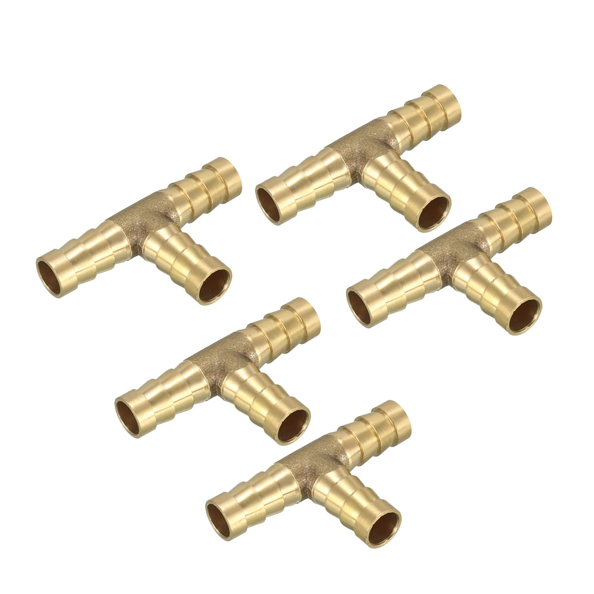 sourcing map 3/8" 10mm Brass Barb Hose Fitting Tee T 3 Way Barbed Connector 5pcs