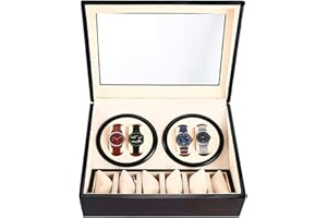 Homend Luxury 4+6 Automatic Watch Winder Deluxe Wooden Dual Automatic Motor Rotating Watches Display Storage Box