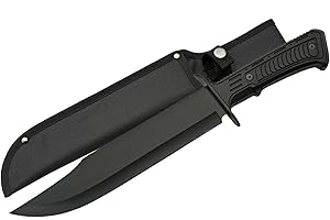 SZCO SUPPLIES 15" Outdoor Survival Black Tech Bowie Blade Knife