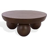 SAFAVIEH Couture - Hayliette Coffee Table - Walnut - Sculptural Round Coffee Table for Living Room, Family Room, or Den - Sphere Base Modern Design, 38" W x 38" D x 15" H (SFV2309C)