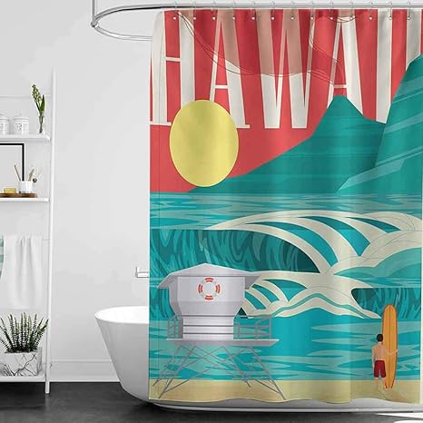 Amazon Homecoco シャワーカーテン バスルームセット ハワイ カラフルなパイナップルイラスト 抽象的なひし模様 フルーツの組成 マルチカラー 子供用 W36 X L72 シャワーカーテン ホーム キッチン オンライン通販