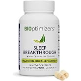BIOptimizers Sleep Breakthrough, Calming Relief Aid for Adultst 60 Capsules | Melatonin-Free Sleep Support Capsules for Restful Sleep Without Morning Grogginess, Vegan, Gluten-Free &amp; Soy-Free