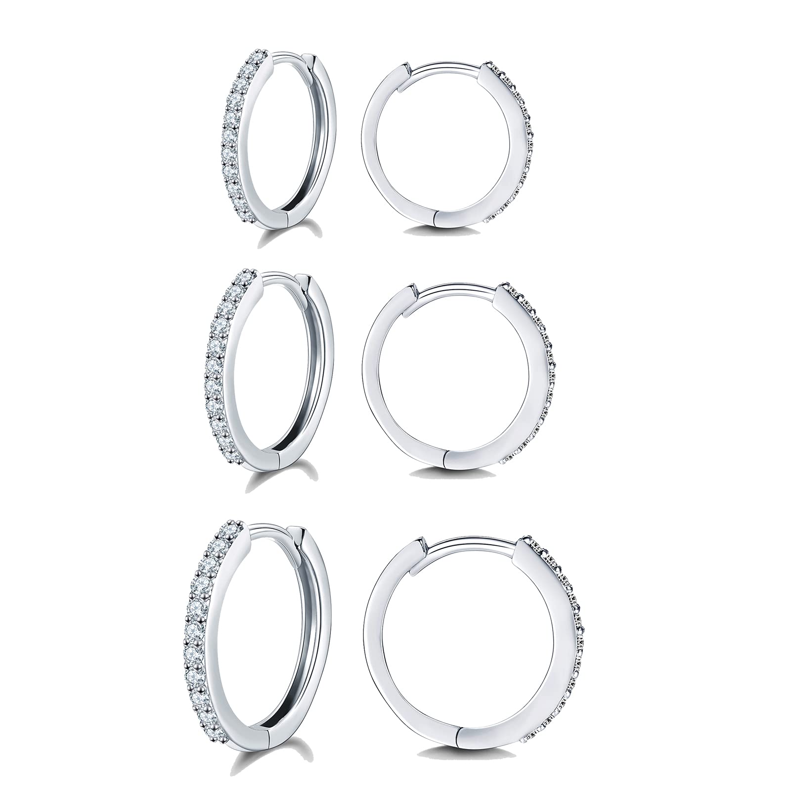 wynn's Silver Earrings for Women - S925 Sterling Silver Hoop Earrings | Gold Earrings for Women Girls, Cartilage Sleeper Earrings, Huggie Hoop Earrings with Cubic Zirconia, 8/10/12mm Silver Earring