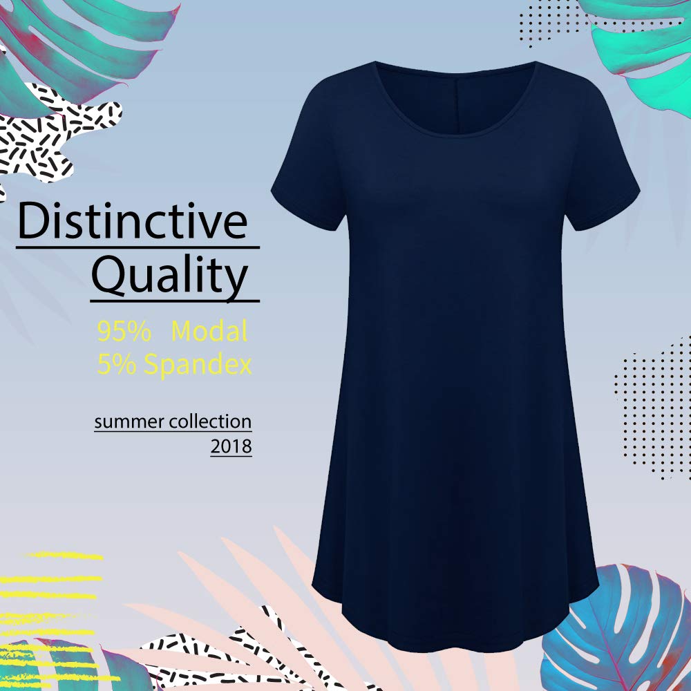 Picotee Women\'s Casual Comfy Short Sleeve Swing Loose T-Shirt Dress with Pockets (L, Navy Blue)