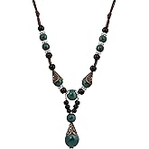 MINACHI Vintage Bohemian Ethnic Colorful Ceramic Bead Long Y Necklace, Hippie Boho Summer Fashion Jewelry Gift for Women