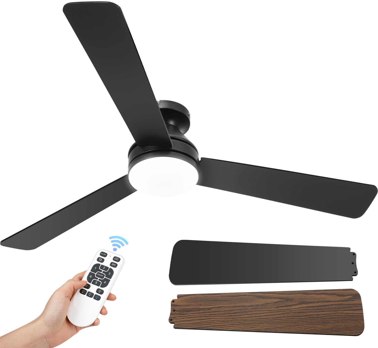 Photo 1 of 52 Inch Ceiling Fans with Lights, Remote Control, 3CCT, Dimmable&Adjustable Wind Speed, Timer Function, Reversible, Quiet, Energy-Saving Ceiling Fan with Light for Bedroom, Living Room Indoor/Outdoor