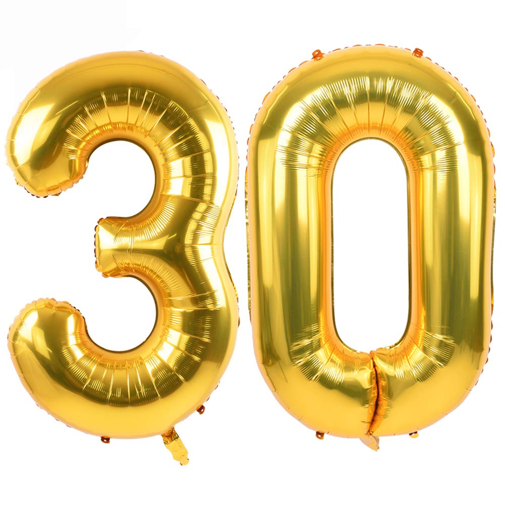 TONIFUL 40 Inch Gold Large Numbers Balloon Birthday Party Decorations, Foil Mylar Big Number Balloon Digital 30 for 2026 Graduation New Year Eve 30th Birthday, 30th Anniversary Ceremony Photo Shoot