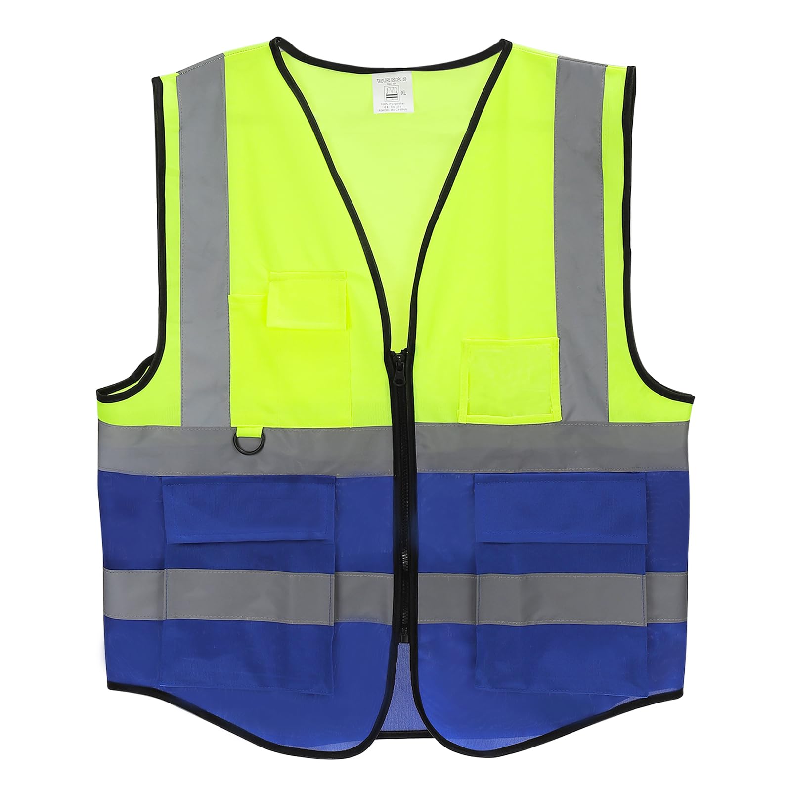 PATIKIL Large Reflective Safety Vest 26x22inch, High Visibility Security Vest with 5 Front Pocket Zippers for Men Women Work Construction, Yellow/Blue