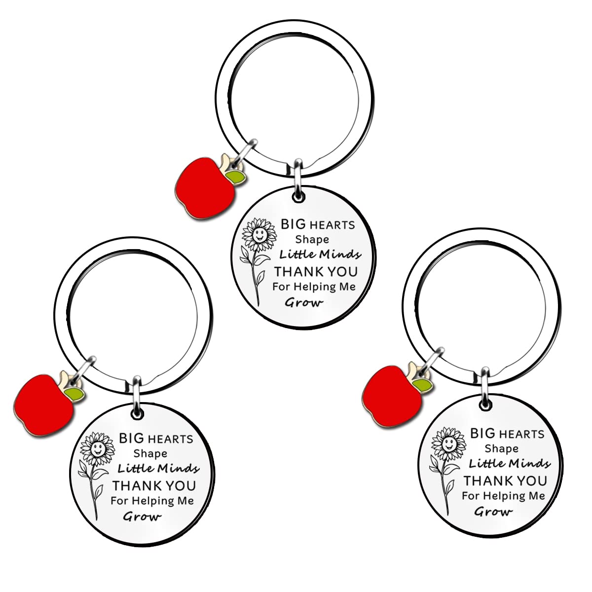 HULALA 3 Pc Thank You Teacher Keyrings Gifts Keychain Key Rings For End Of Term Big Hearts Shape Little Minds Thank You For Helping Me Grow (3 pc big hearts shape little minds)