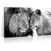 LYUNSHUO Lion and Lioness Canvas Wall Art Black and White Animals Couple Pictures Prints Abstract Wildlife Painting Minimalist Artwork for Living Room Bathroom Bedroom Office Wall Decor Ready To Hang