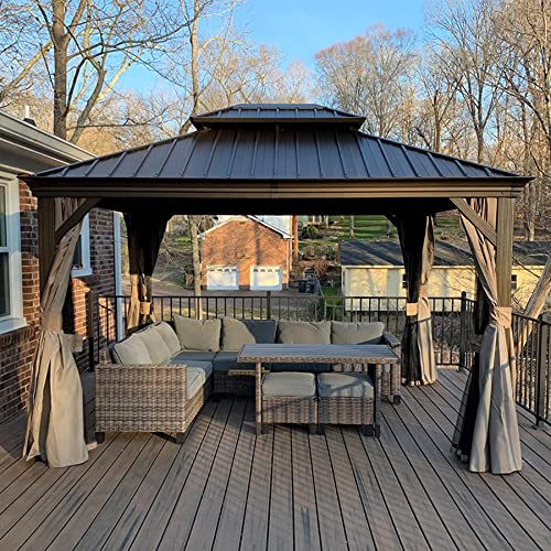 10' x 12' Hardtop Gazebo Outdoor Aluminum Gazebos Grill with Galvanized