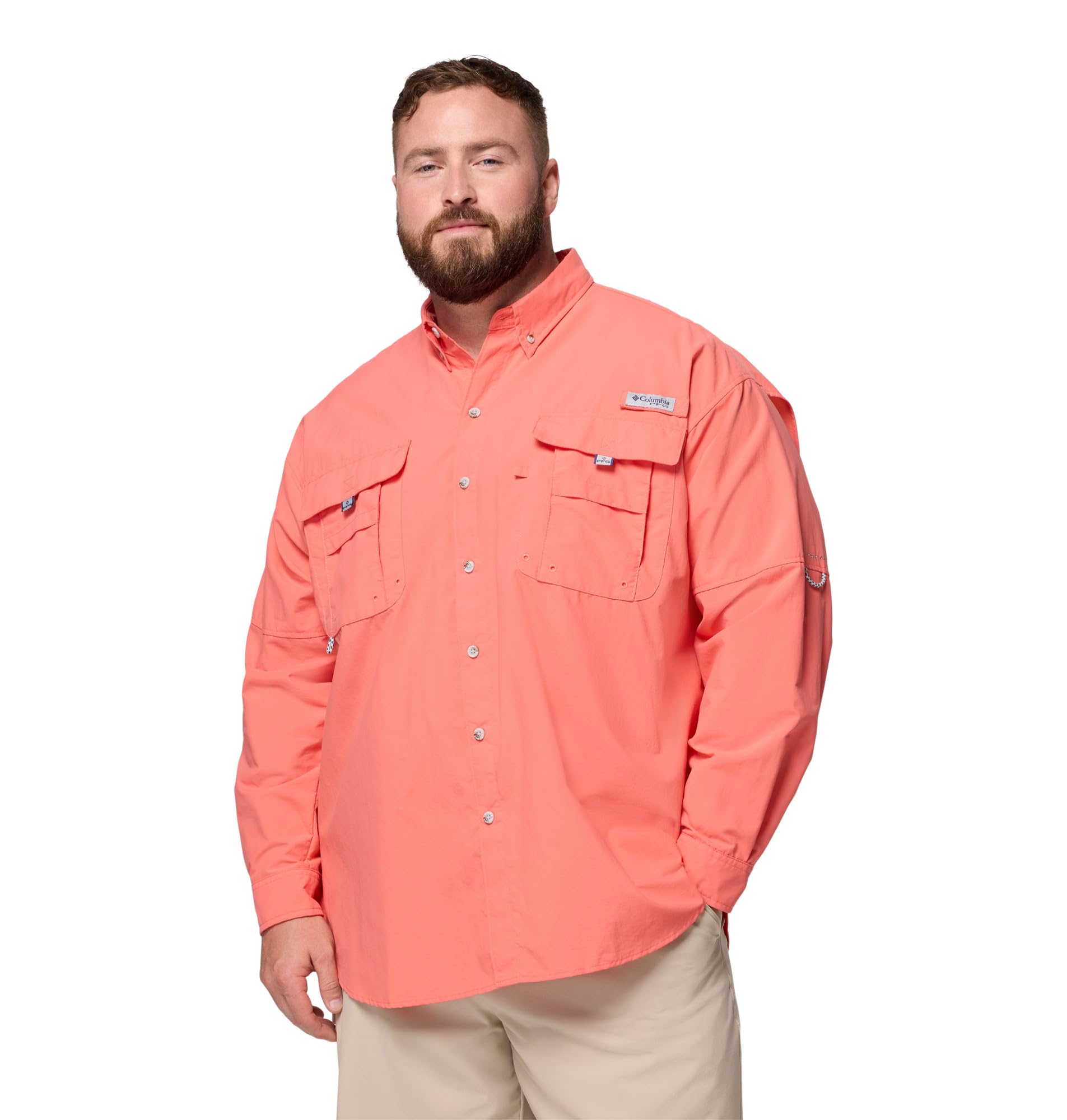 Columbia Mens PFG Bahama II Long Sleeve Fishing Shirt, Melonade, XX-Small Image