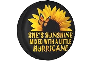 HITAMUS Butterfly and Sunflower She is Sunshine Spare Tire Cover Universal Fit for Jeep Wrangler Rv SUV Truck Travel Trailer and Many Vehicles 14" 15" 16" 17" Waterproof Dust-Proof Tire Wheel Protector