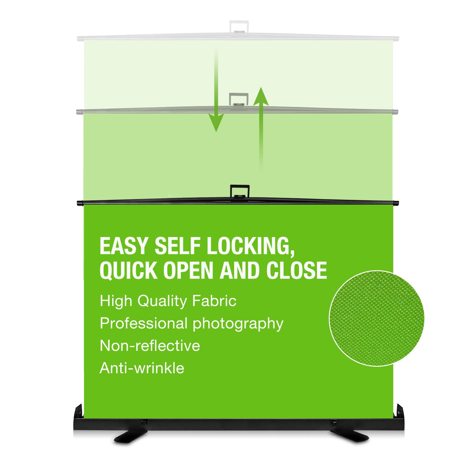 Upgrade Green Screen Size 61.1x72.5” Upgrade Version Collapsible Chromakey Panel Base Frame All in One Portable Design Punch-Free Set Up Easy Lock for Photo Live Game Tiktok Video (148x190cm)