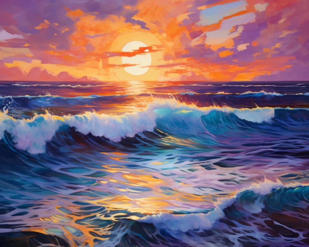 Photo 1 of Beach Paint by Numbers Kit for Adults Beginner, Colorful Seaside Painting by Number on Canvas, DIY Acrylic Sunset Adult Paint by Number Kits for Home Decor Gift 16x20 Inch