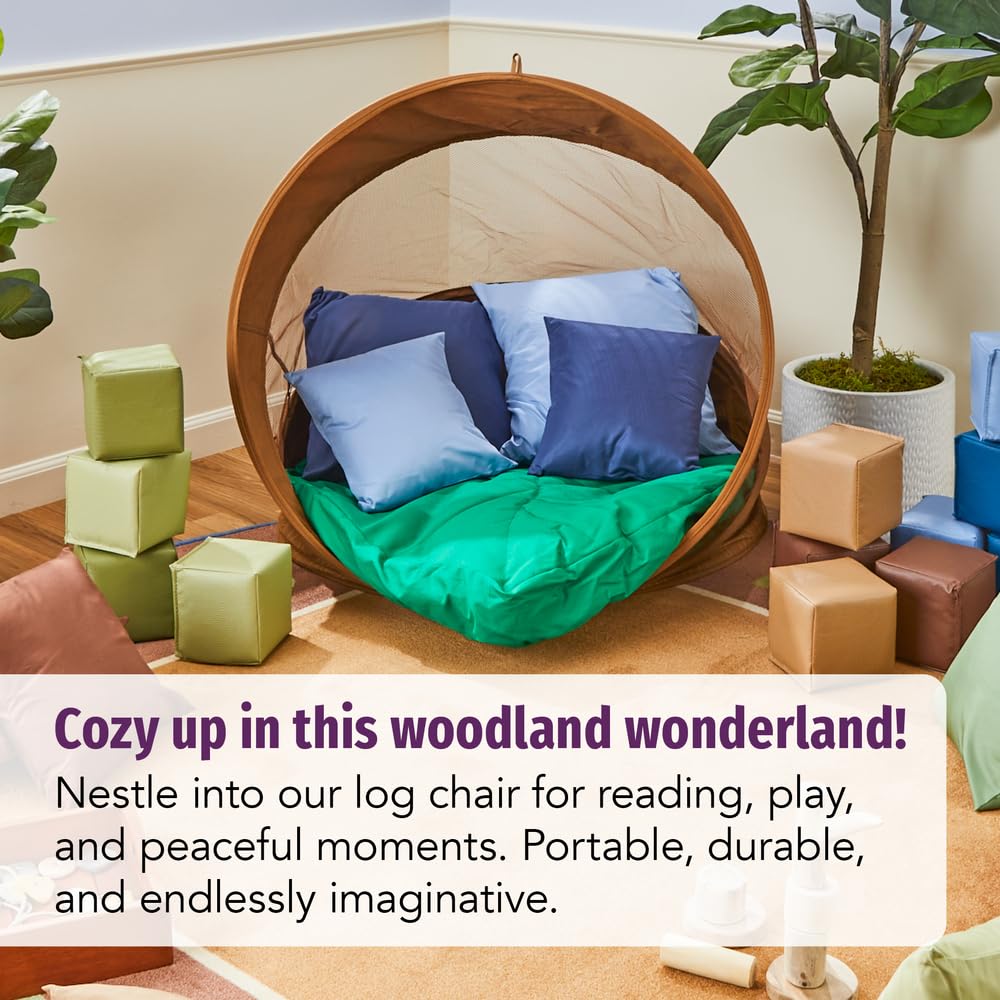 Hideaway Log Chair with Cushion by Environments, Portable Pop-Up Woodland Play Tent, Kids Retreat for Calming Space, Perfect for Quiet Time and Reading
