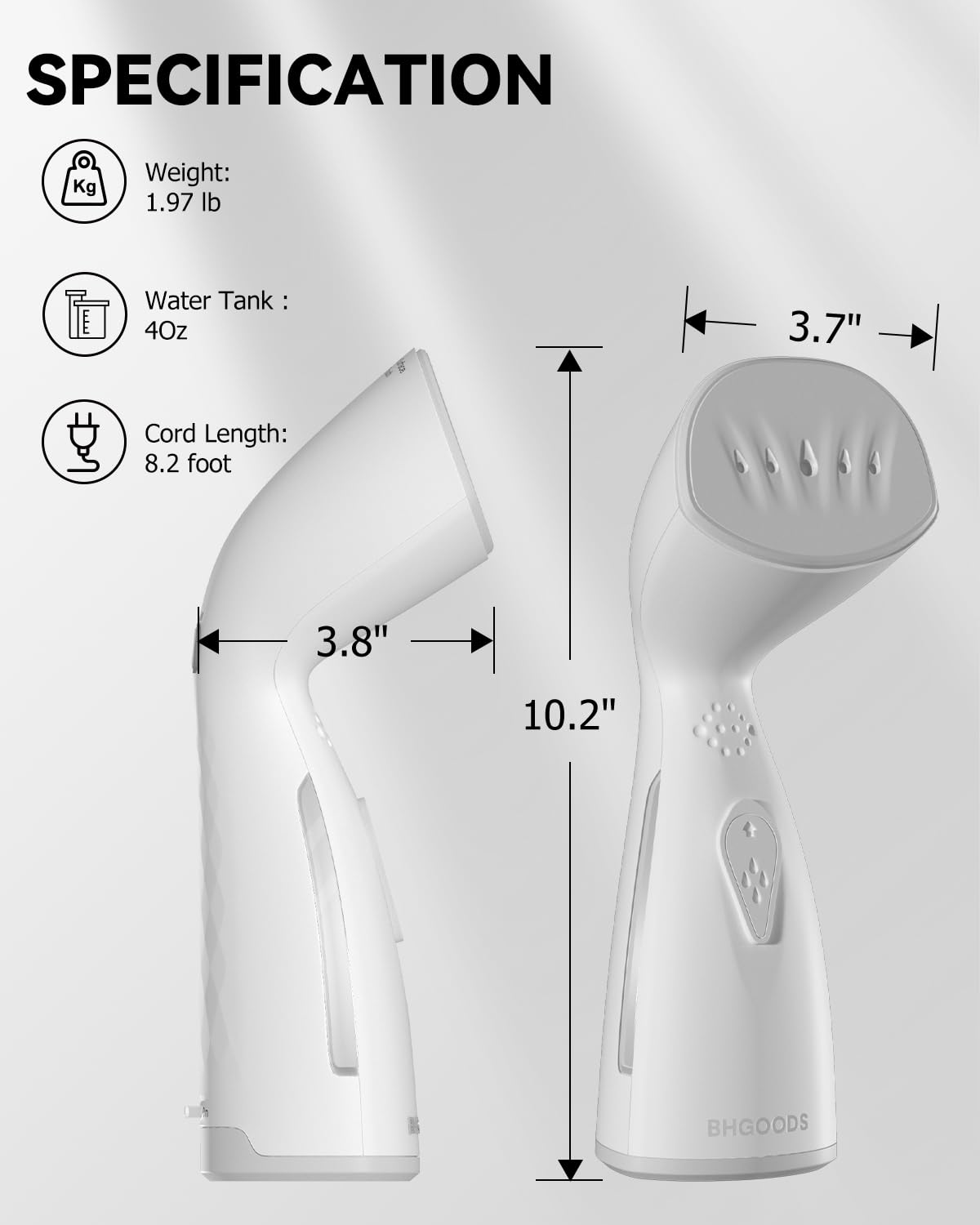 BHGOODS Steamer for Clothes Dual Voltage Travel Steamer 110V-220V for Worldwide Use, Clothes Steamer Handheld Steam Iron Travel Essentials, 1190W Quick Wrinkle Removal, Leakproof, White
