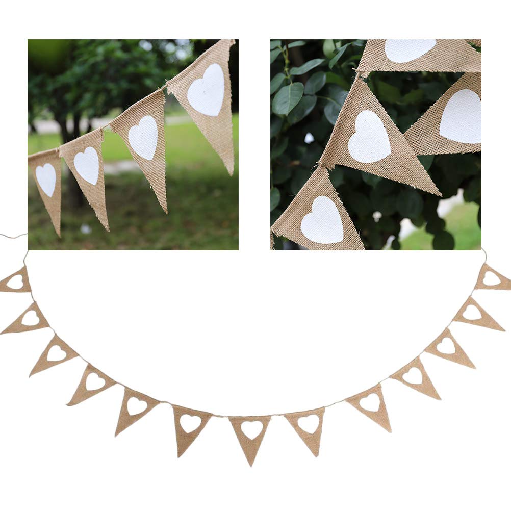 Tumnea Pennant chain jute, heart pennant chain jute fabric, vintage garland burlap bunting banner, Hessian flag for wedding party decoration - 4.5m