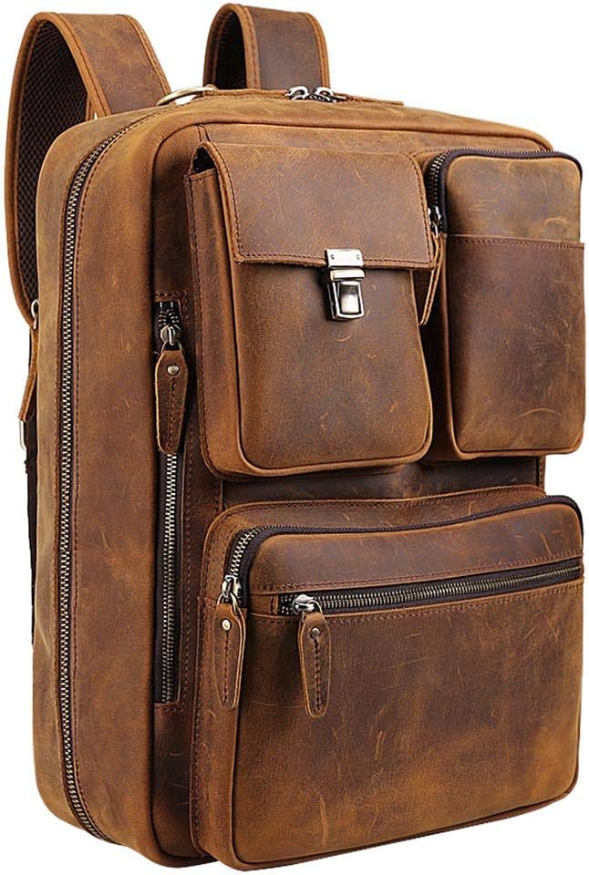 TIDING Men's 17.3 Inch Leather Convertible Backpack Large Capacity Laptop Briefcase Messenger