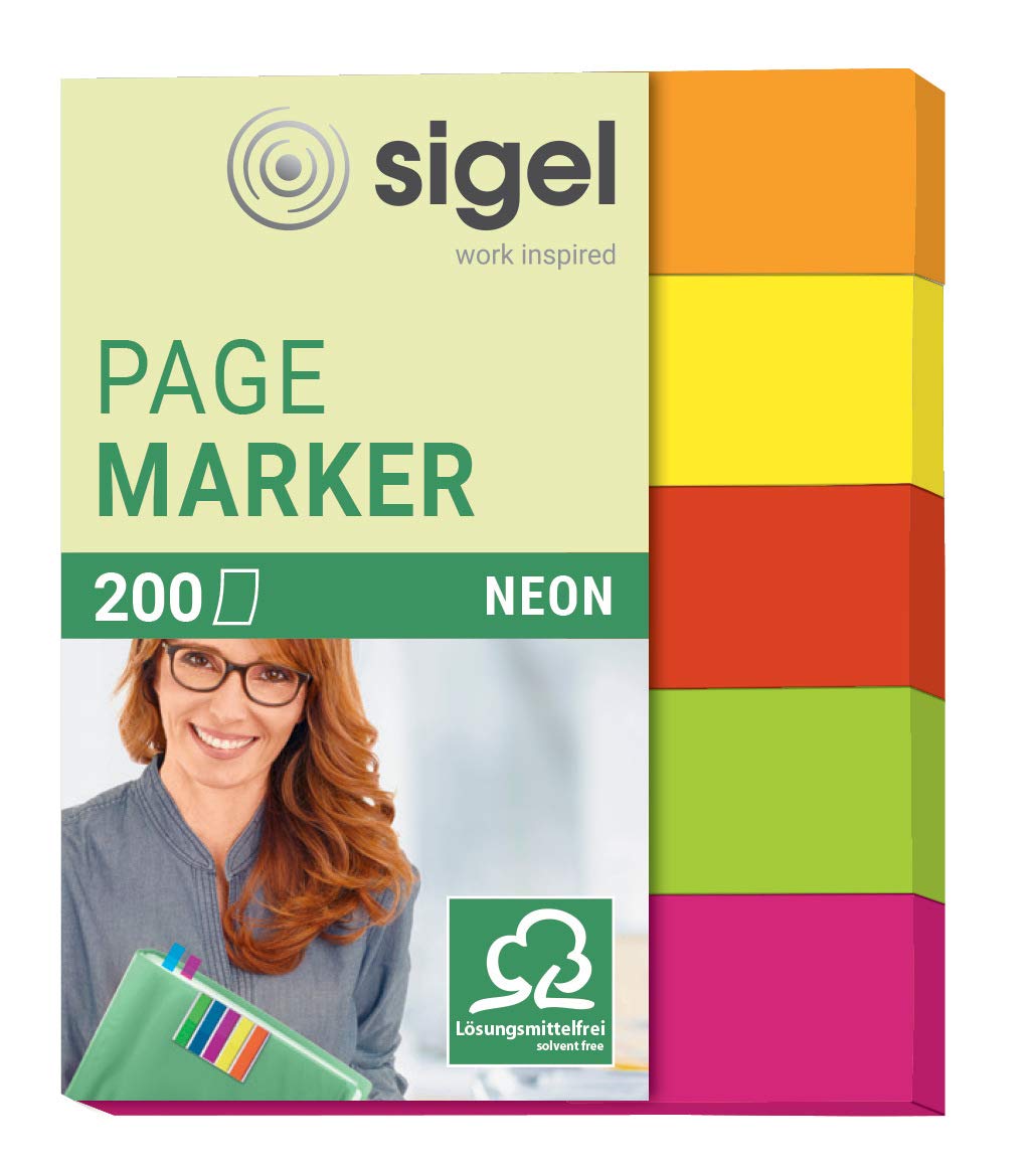 SIGEL HN655 Index Page Markers, Orange/Yellow/Red/Green/Pink, 200 strips