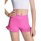HASMES Girls Athletic Ruffle Shorts High Waisted Biker Shorts Dance Yoga Gymnastics 5-14Y