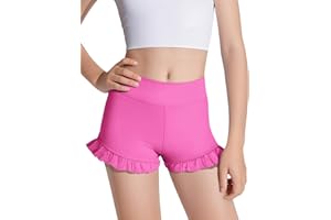 HASMES Girls Athletic Ruffle Shorts High Waisted Biker Shorts Dance Yoga Gymnastics 5-14Y