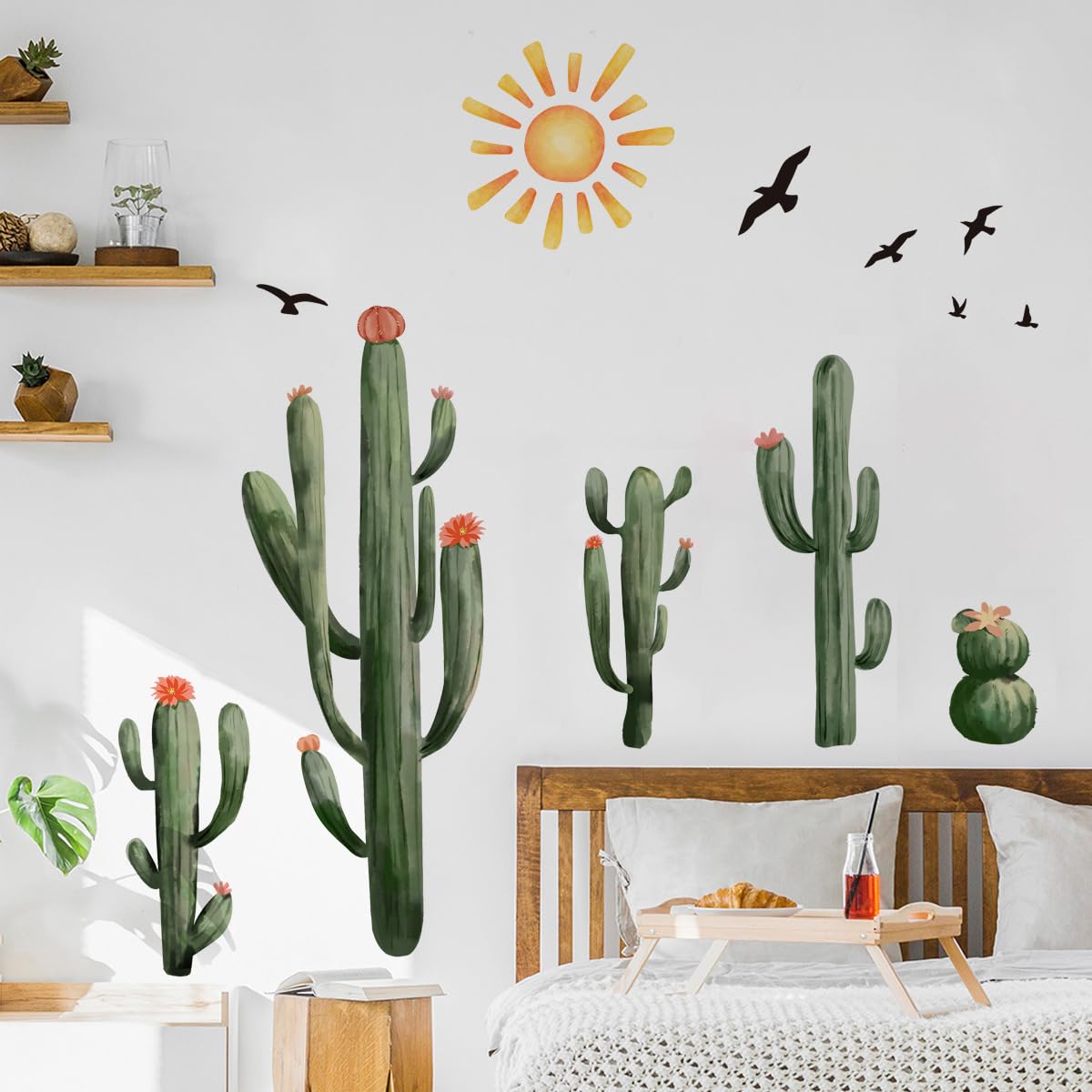 Runtoo Boho Cactus Wall Decal Green Botanical Plants Wall Stickers Living Room Bedroom Kitchen Wall Decor