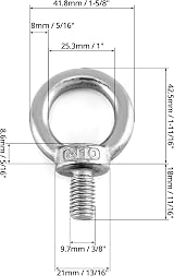 QWORK 4Pcs M10 Eye Bolts 200KG 304 Stainless Steel Lifting Ring Eye Bolts view 6