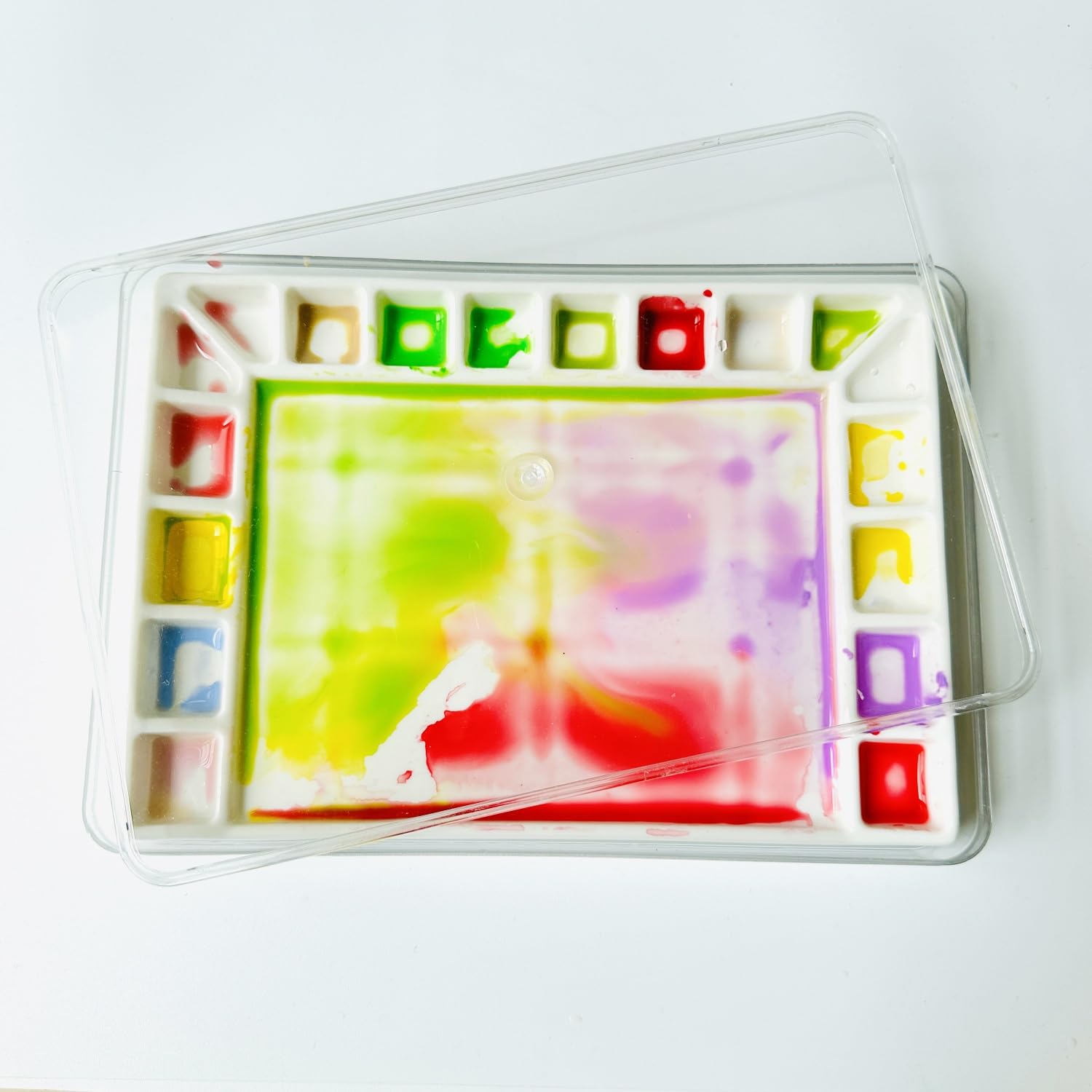 Photo 1 of Bower Bird Ceramic Watercolor Palette 18well Rectangle Artist Professional Paint Palette for Acrylic,Gouache Painting Ceramic Mixing Tray (Porcelain) (7.8x5.7in(with Box))