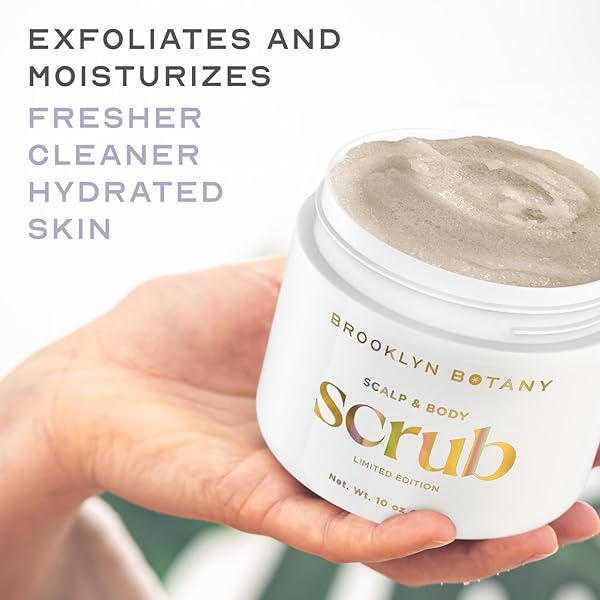 BROOKLYN BOTANY SCALP & BODY SCRUB – SUGAR SCRUB BODY EXFOLIATOR AND SCALP SCRUB MADE WITH COCONUT OIL TO MOISTURIZE, CLEANSE AND GENTLY EXFOLIATE SCALP AND BODY – TROPICAL SCENT 8.8 OZ
