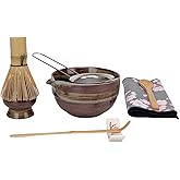 Joyscale Matcha Whisk Set, Matcha Set Whisk And Bowl, 8 Pcs Matcha Kit Set(Retro Design), 16 OZ, Japanese Matcha Tea Set, Matcha Making Kit Gifts for Tea Lovers(Brown)