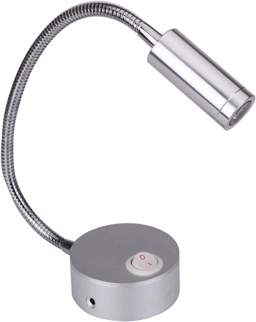 LORIZA 3 Watt Gooseneck Lamp Sconce LED Picture Light Reading Wall Lights with On/off Switch Flexible Pipe,Silver Grey