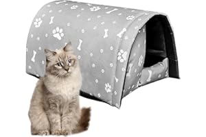 Apatal Stray Cats Shelter, Waterproof Outdoor Cat House Foldable Warm Pet Cave for Winter Wild Animal Tent Bed Anti-Slip Kitten Cave for Feral Cat Dog Puppy Weatherproof Black (XL)