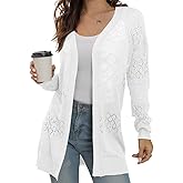GRECERELLE Women's Lightweight Crochet Long Sleeve Loose Casual Open Front Cardigan Drape Sweaters Boho Summer Beach Coverups