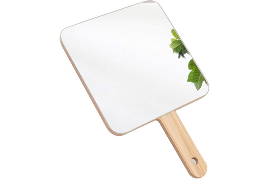 TOF&HAMY Handheld Travel Mirror with Handle, Dressing Table Mirror, Wood Handheld Plain Mirror, Square and Round, Cosmetic Salon Makeup Hand Mirror for Professional Barbers and Hairdressers,19 * 19cm