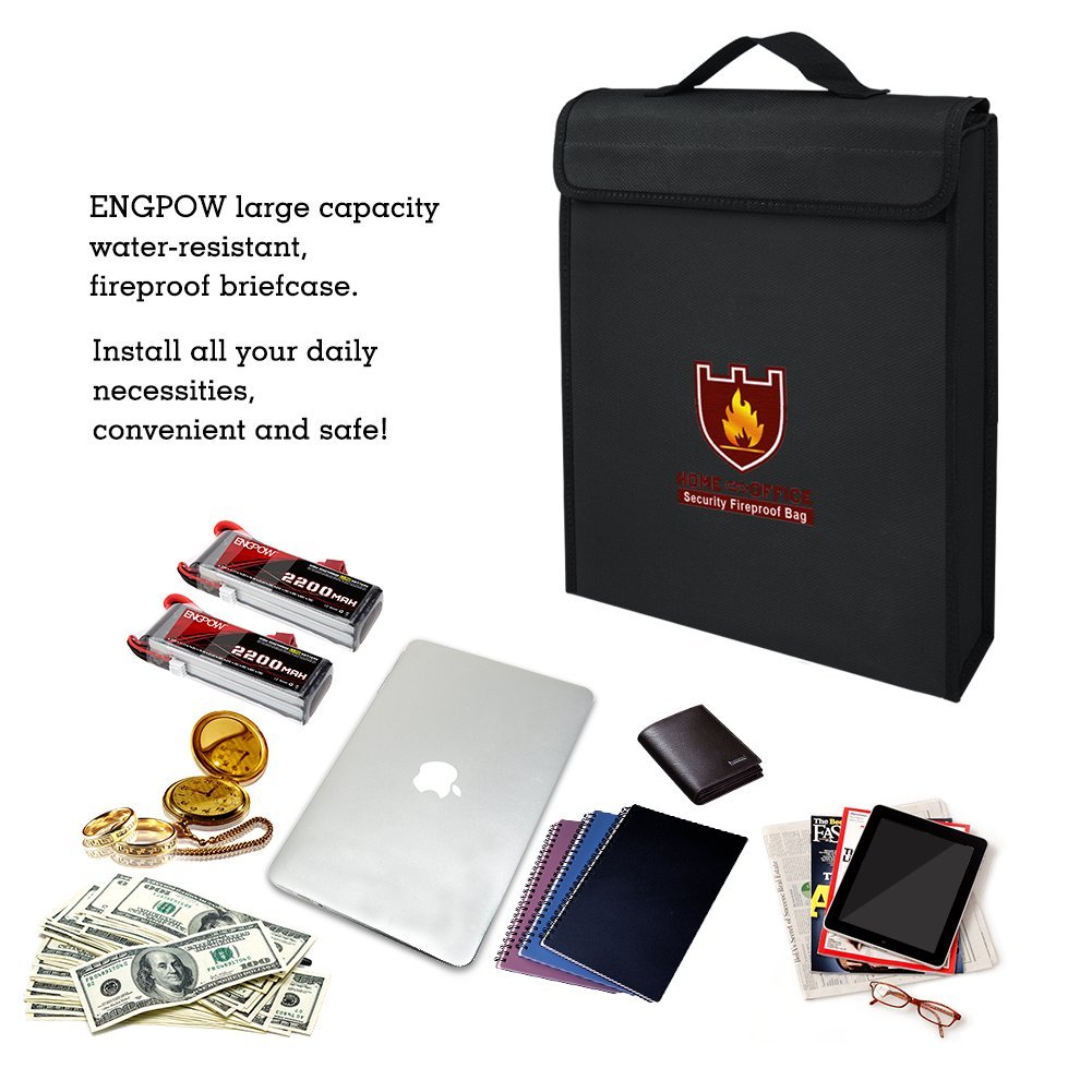 Fireproof Safe Fireproof Bag File Storage Non-Itchy Silicone Coated Safe Fireproof Waterproof for Home,Laptop,Money, Documents, Jewelry and Passport,Lipo Battery(15×12×3 inch)