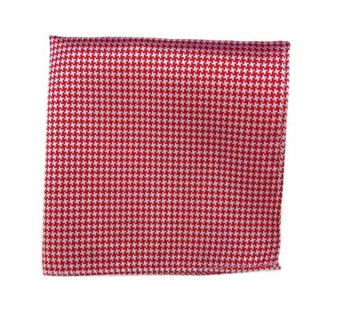 THE TIE BAR 100% WOVEN SILK RED AND WHITE HOUNDSTOOTH POCKET SQUARE