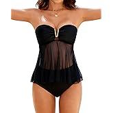 XUNYU Tankini Swimsuits for Women 2 Piece Mesh Bathing Suit Bandeau Tankinis Top High Waisted Tummy Control Swim Suits 2026