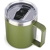 Volhoply 14oz Insulated Stainless Steel Coffee Mug with Leakproof Lid,Double Wall Vacuum Travel Coffee Cup with Handle,Reusable Cups Tumbler,Camping Mugs Keep Hot,Ideal Gifts(Army Green,1)