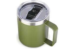 Volhoply 14oz Insulated Stainless Steel Coffee Mug with Leakproof Lid,Double Wall Vacuum Travel Coffee Cup with Handle,Reusab