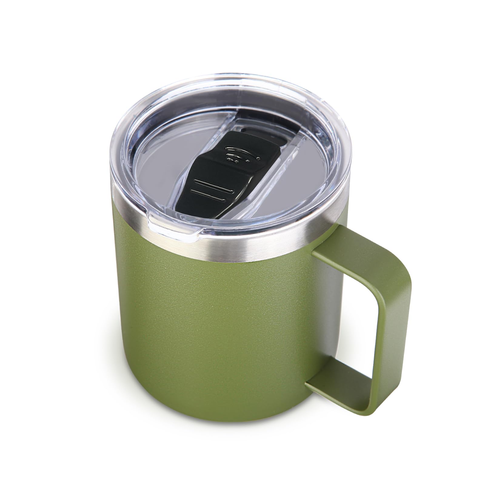 Volhoply 14oz Insulated Stainless Steel Coffee Mug with Leakproof Lid,Double Wall Vacuum Travel Coffee Cup with Handle,Reusable Metal Tumbler,Camping Mugs Keep Hot,Christmas Gifts(Army Green,1)