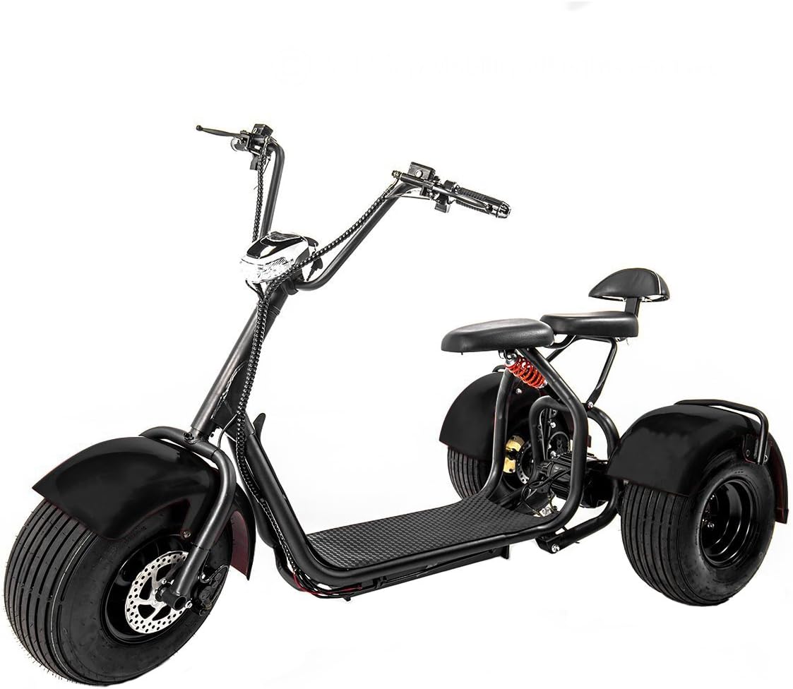 eDrift UH-ES395 Fat Tires 3-Wheel Electric Chopper Trike Scooter Moped with Shocks Harley E-Bike (Matte Black, 20AH) (Black, 20AH 30 Miles)