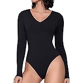 Avidlove Bodysuits for Women Long Sleeve V Neck Body Suit Bodysuit Double Lined Thong Body Suits Sexy Tops